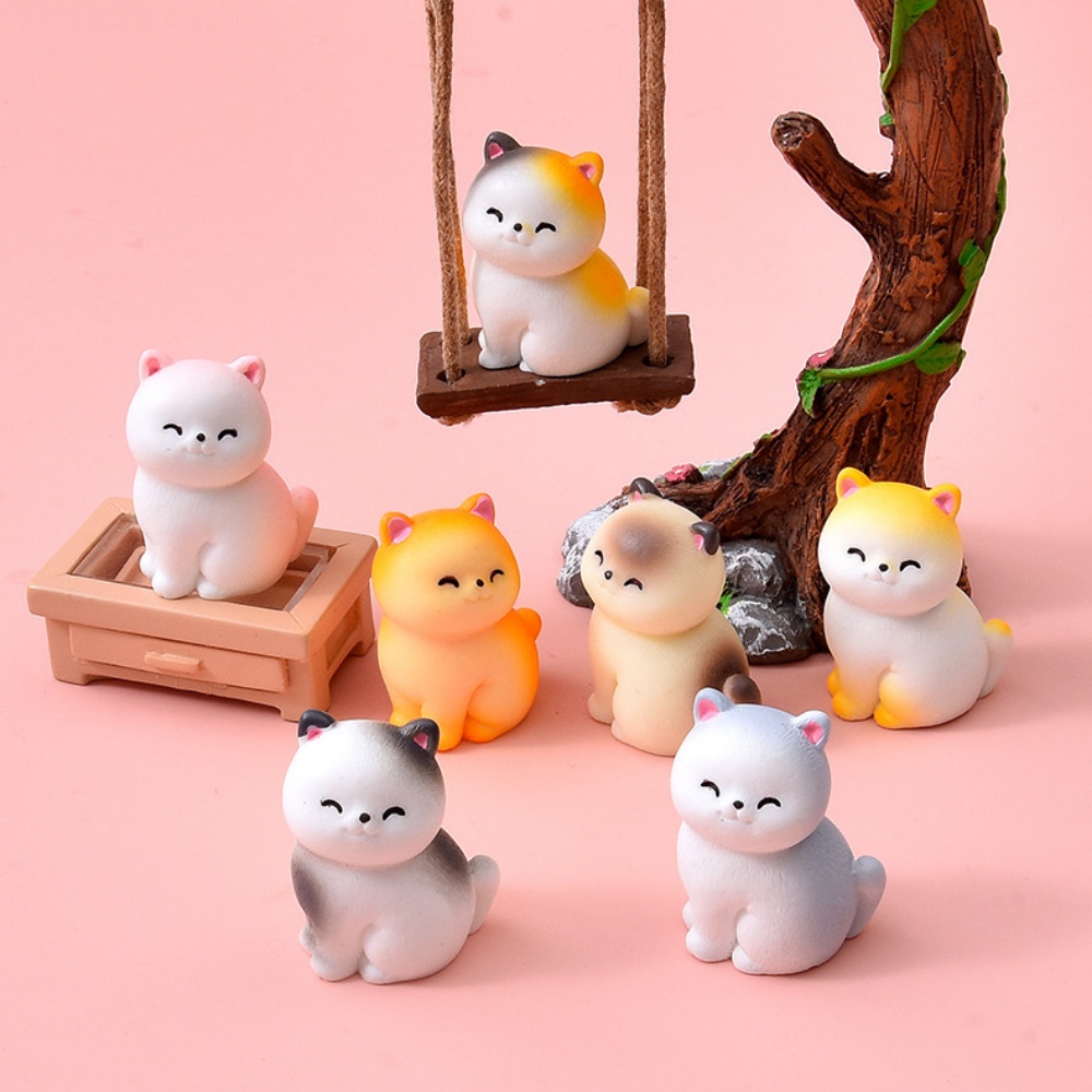 Bonsai Garden Miniature - 8개 귀여운 웃는 고양이 작은 동물