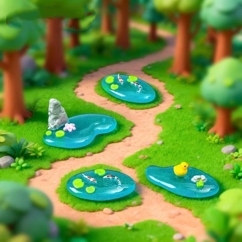 Bonsai Garden With Pond - 코이 오리 연꽃 미니 레진 연못