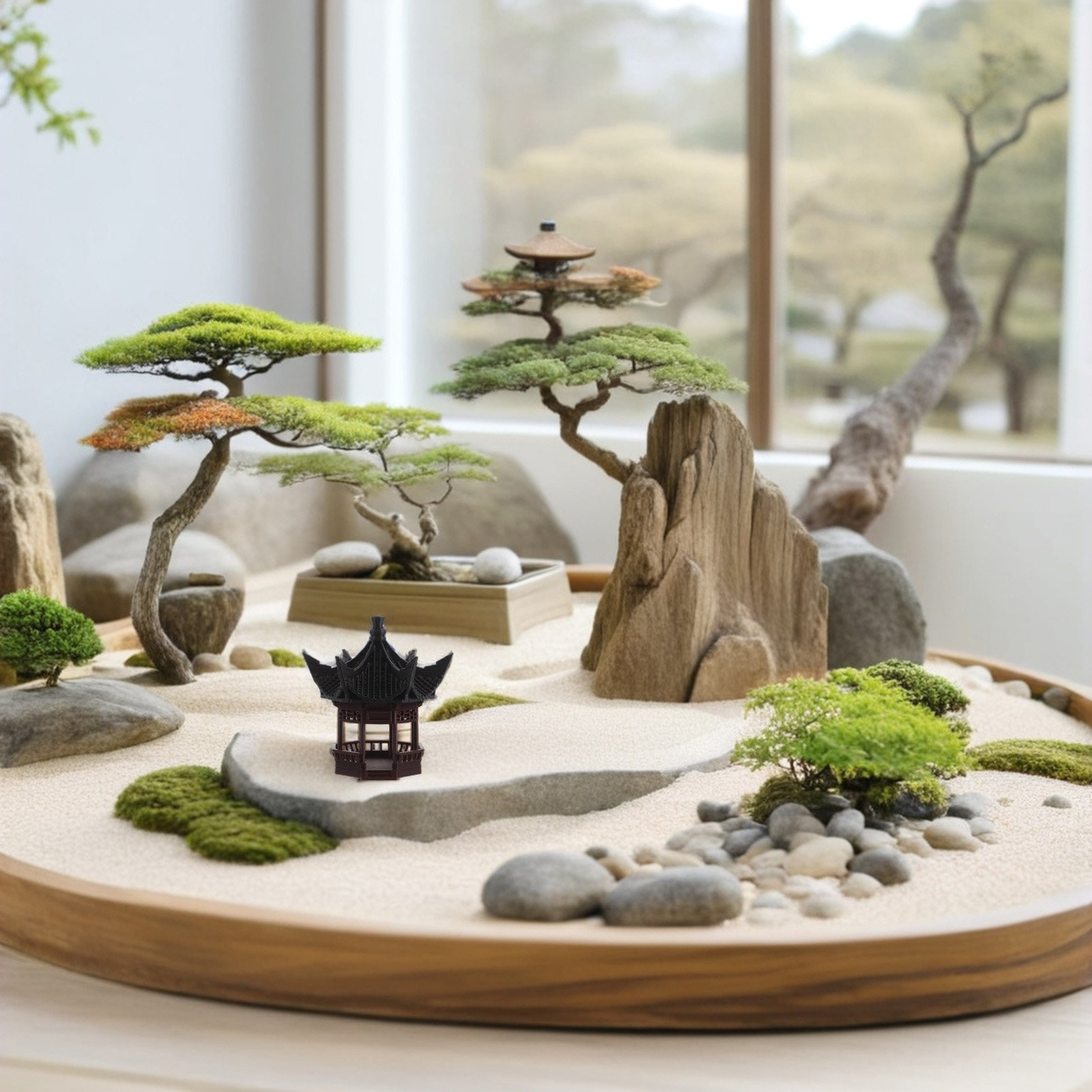 Bonsai Garden With Pond - 미니 파고다 분재 장식품 다용도 아시아